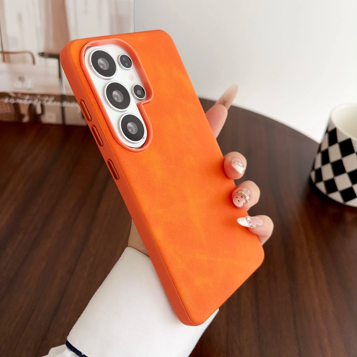 Fashion Lambskin Leather Texture Matte armor Case For Samsung S26 Ultra S25 S24 S23  Plus Lens Shockproof Phone Protect Cover
