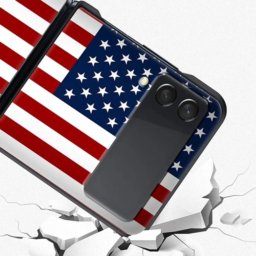 Hard PC Phone Case For Samsung Galaxy Z Flip 7 6 5 4 Black For Galaxy Z Flip 3 Foldable Shockproof American United States Flag