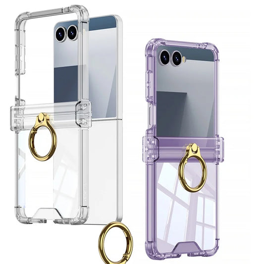 Luxury Ring Holder Airbag Hinge Protection Phone Case For Samsung Galaxy Z Flip7 FE  Z Flip 7 6 5 flip7 zflip6 Candy Clear Cover