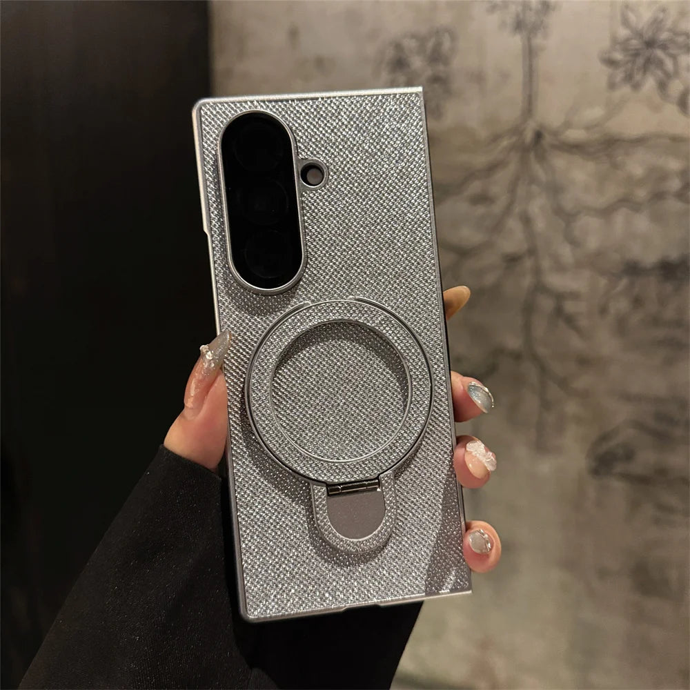 Luxury Full Glitter Rhinestone Folding Stand Phone Case For Samsung Z Fold 7 6 5 4 3 Plating Shockproof Frame Protection Cover