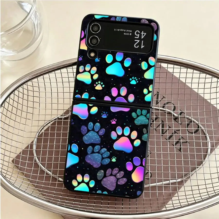 Colorful Paw Prints Back Phone Cover Funda Case for Samsung Galaxy Flip7 FE Flip6 Flip4 Z Flip 7 6 5 4 3 Flip5 Flip3