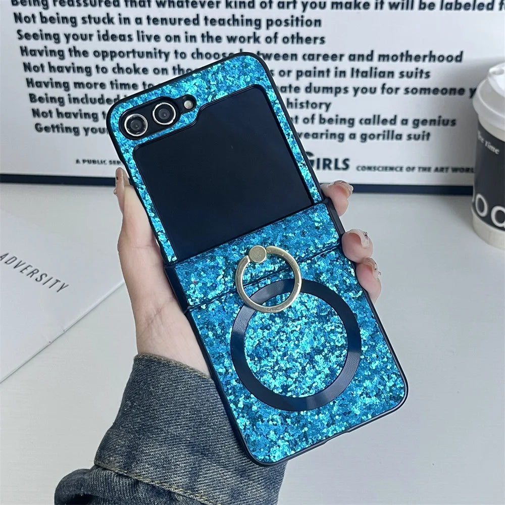 For Samsung Z Flip 7FE Ultra Thin Magnetic Finger Ring Shimmering Case For Samsung Z Flip 7 6 5 4 3 For Magsafe Shockproof Cover