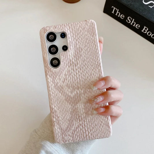 Luxury Golden Snake Leather Phone Case for Samsung Galaxy S25 S24 S23 S22 S21 S20 Ultra Plus FE Note A viper Skin Cover Funda