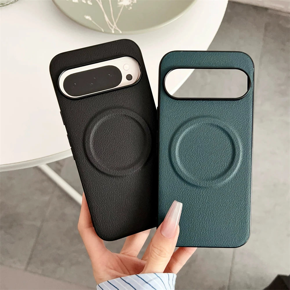 Vegan Leather Ultra Thin Phone Case For Google Pixel 10 Pro XL 8 8A 7 7A 6 9 Pro XL For Magsafe Magnetic Shockproof Solid Cover