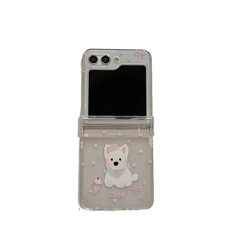 White Dog Phone Case for Samsung Galaxy Z Flip 7 6 5 4 Protective Back Cover for ZFlip5 ZFlip6 ZFlip7 Case Shell