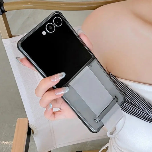Luxury Clear Silicone Handheld Lanyard Phone Case For Samsung Galaxy Z Flip 7 6 5 Fashion Finger Grip Wrist Strap Hard PC Cover