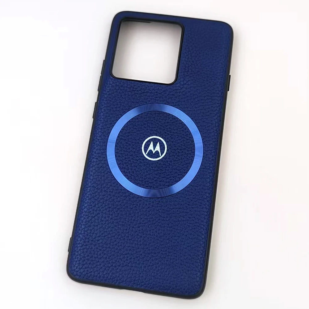 Litchi Texture Leather Magnetic Case For Motorola Edge 50Neo 60 Fusion G86 G85 G56 G55 G45 G35 For Magsafe Wireless Charge Cover