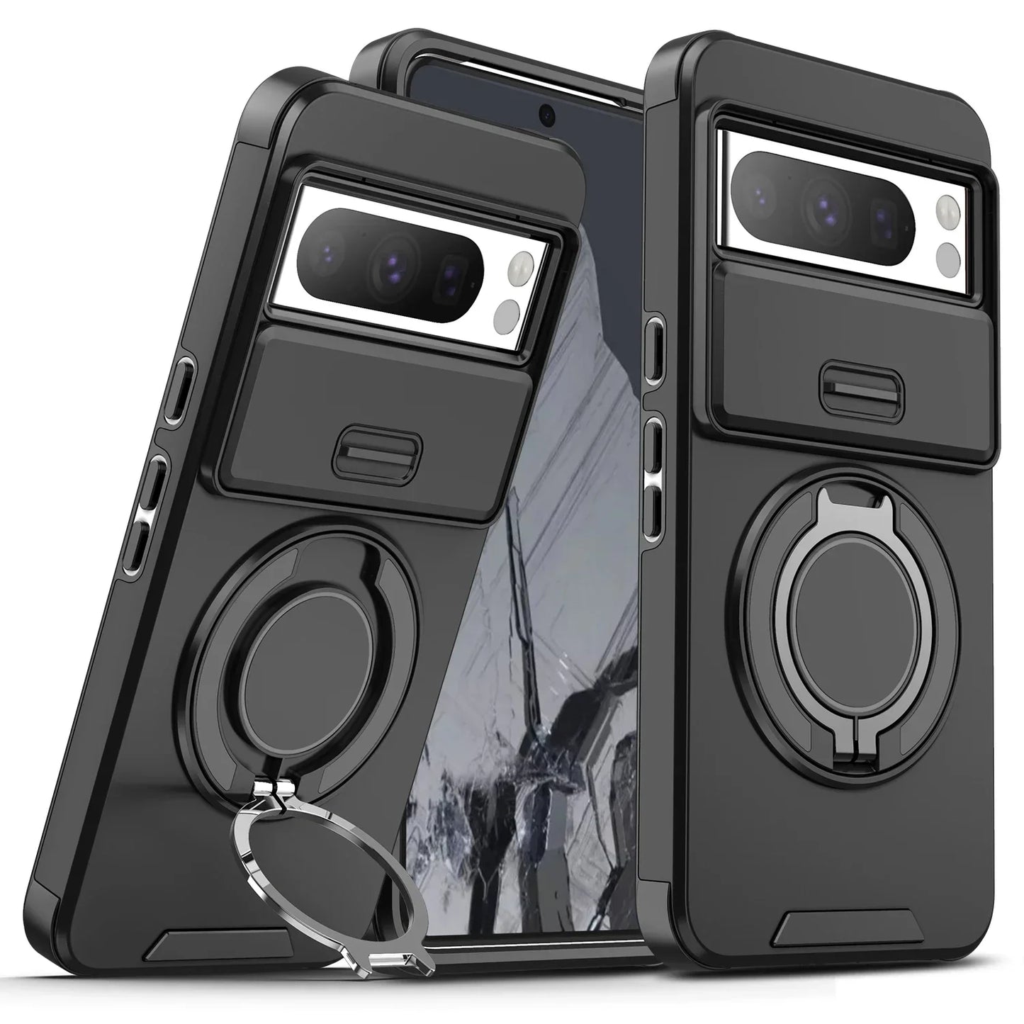 Shockproof Hybrid Dual Layer Magnetic Metal Ring stand Case for Google Pixel 9 7 8 Pro XL 8A Slide Camera Lens Protetion Cover