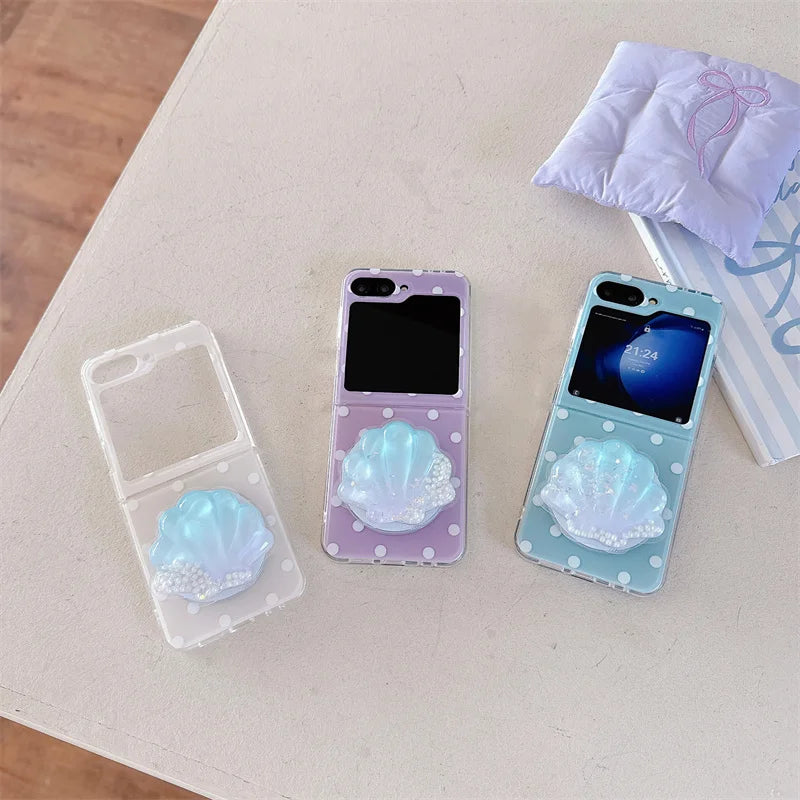 Simple Polka Dot Magnetic Phone Case For Samsung Galaxy Z Flip 7 6 5 4 3 Flip6 Flip7 Cover with Magsafe Clam Shell Stand Cases