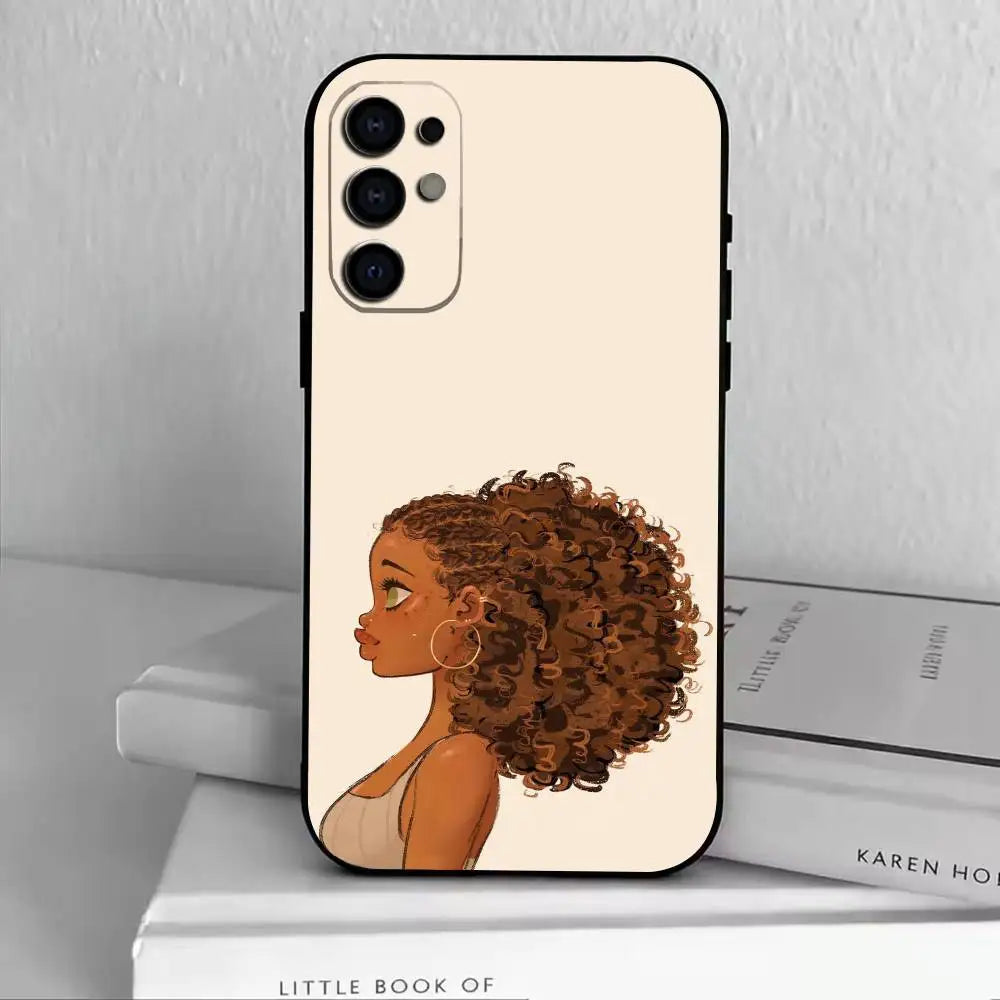 cartoon Black Girl A-Afro  Phone Case Black Silicone Soft For Samsung S25,S24,S21,S22,S23,S30,Ultra,S20,Plus,Fe,Lite