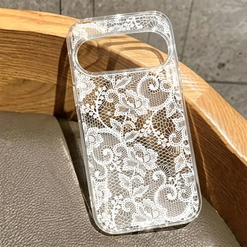For Google Pixel 11ProXL Luxury White Black Lace Floral Phone Case for Google Pixel 11 Pro XL 6 7 8 9 10 Pro 6A 7A Clear Cover