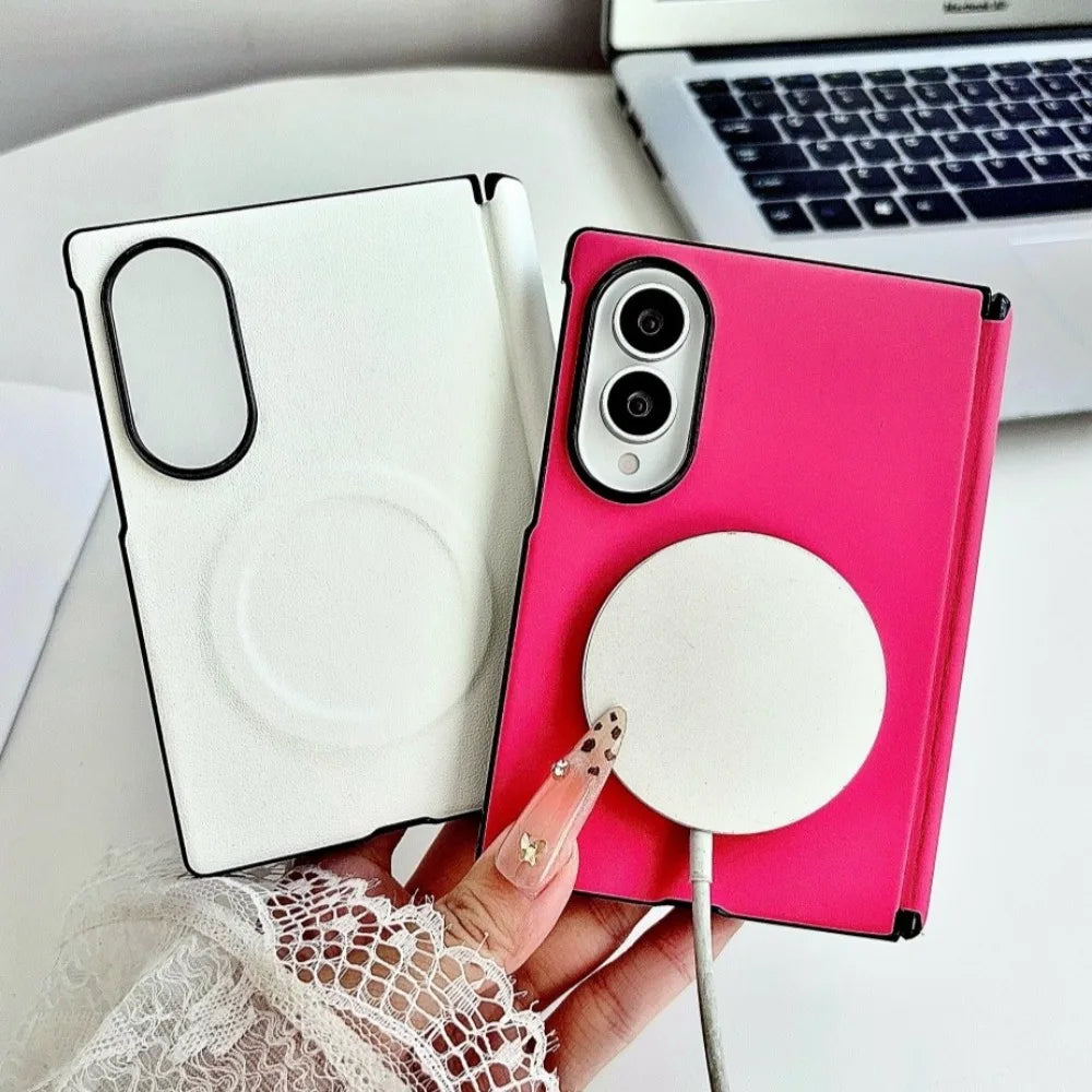 Morandi Color PU Leather Magnetic Case for Samsung Galaxy Z Fold 8 Ultra 7 6 5 4 for Magsafe Dual-axis Hinge Bumper Matte Cover