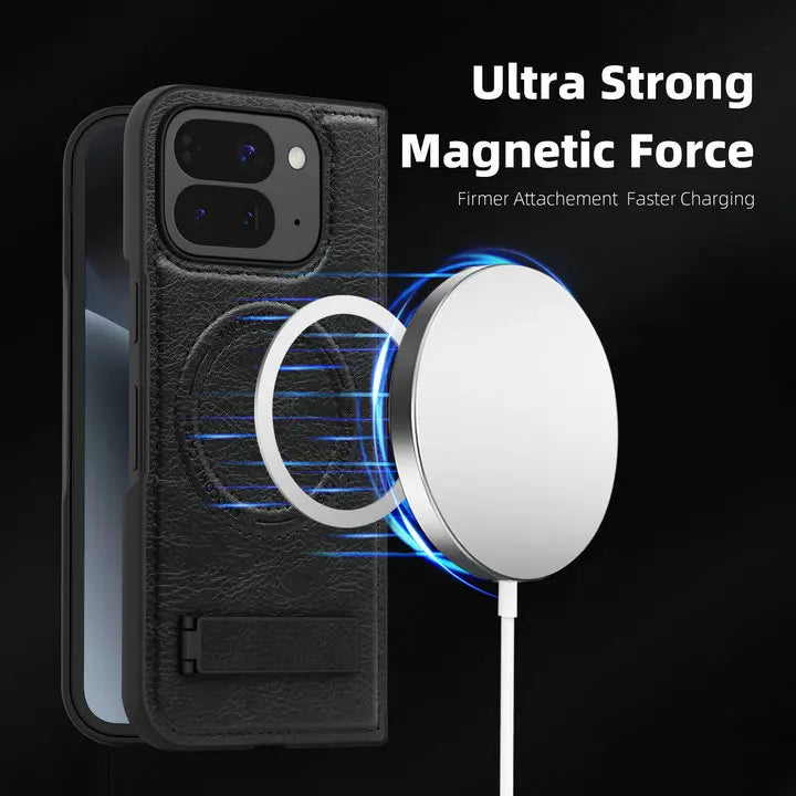 Pixel10 Pro Fold 5G Luxury Case Wireless Charging Leather Magnet Back Stand Coque For Google Pixel 10 Pro Fold Armor Cover