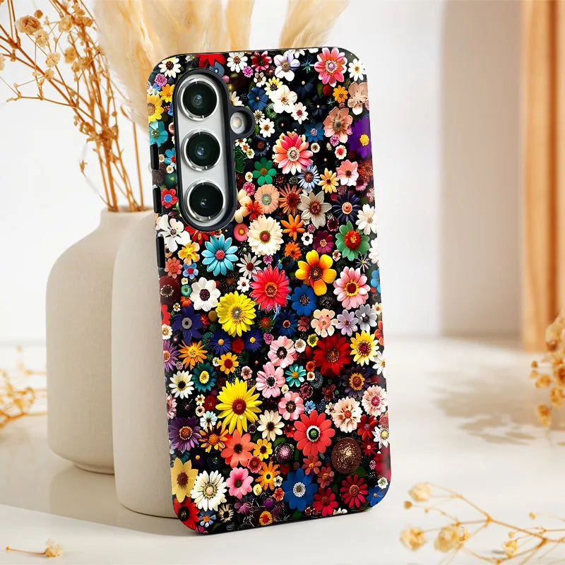 For Samsung S25 S24 S23 S22 S21 Plus Ultra S25 Edge S20 FE A56 A16 15 26 36 Colorful Floral 2 IN 1 Film shell Phone Case Cover