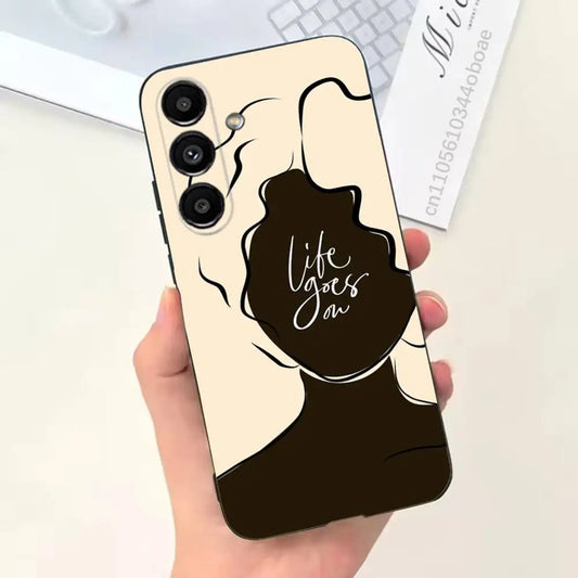 Afro Black Girls Cartoon Phone Case For Samsung S25,24,21,22,23,20,S30,Ultra,Plus,Fe,Lite,Note,5G Black Cover