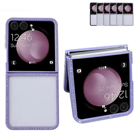 Bling Shiny Rhinestone Bordered Transparent Phone Case For Samsung Z Flip 7 fFlip7 FE Galaxy Z Flip 6 5 4 3 Protect Cover