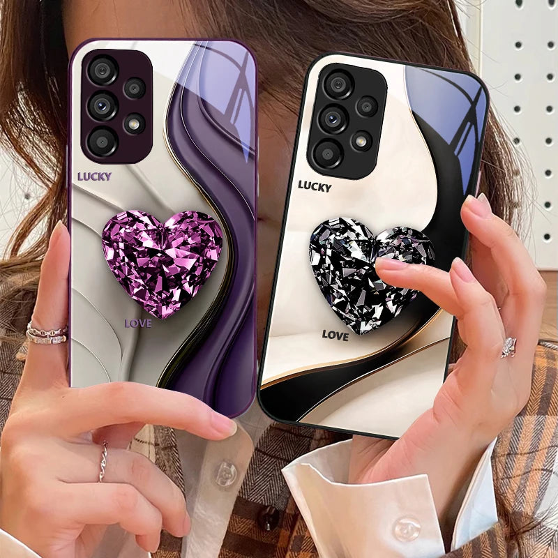 Big Pink Diamonds For Samsung Galaxy S10 4G S20 11E 30 S21 22 S24 Fe Pro S23 S25 Ultra 5G S9 Tempered Glass Phone Case