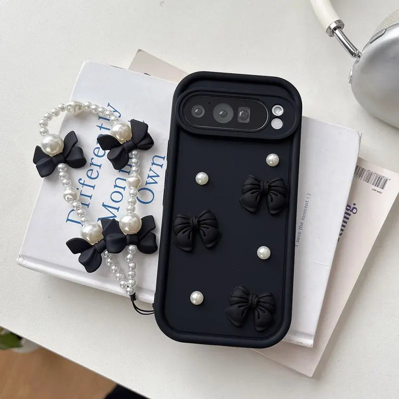 Bow Pearl Chain Rope Phone Case For Google Pixel 7 8 9 10 Pro XL 7A 8A 9A 9 Google Pixel 7 Pixel 8 8A Pixel 9 Pro XL Soft Cover