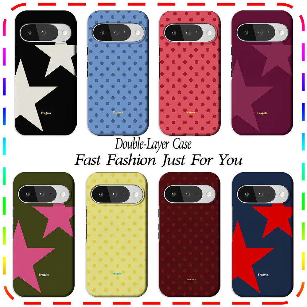 Luxury Clmj Fragola Black Star Pattern Phone Case For Google Pixel 10 9 8 7 10a 9a 8a 7a 5a Pro XL 5G Double-layer Back Cover