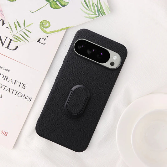 For Google Pixel 10 Pro 8 7 6 9 Pro XL 9A 8A 7A Leather Case With Finger Ring Holder Carbon Fiber Saffiano Leopard Print Cover
