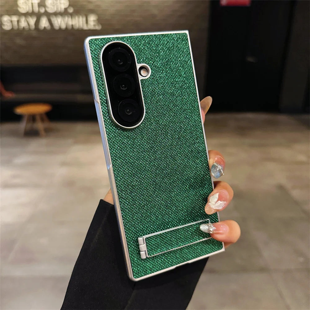 Luxury Full Glitter Rhinestone Folding Stand Phone Case For Samsung Z Fold 7 6 5 4 3 Plating Shockproof Frame Protection Cover