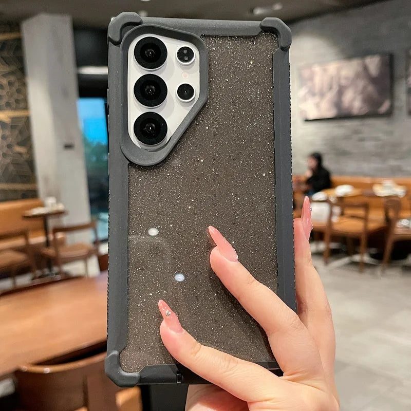 Luxury Space Shell Transparent Glitter Bling Phone Case For Samsung Galaxy S25 S24 Plus Ultra Shockproof Airbag Proteciton Cover