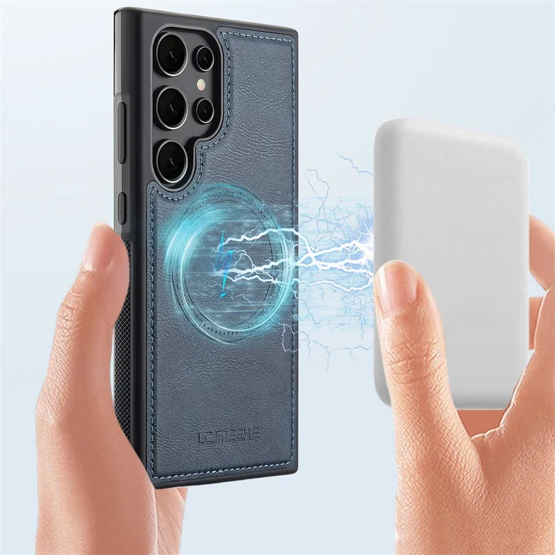 Magnetic Leather Phone Case for Samsung Galaxy S26 S25 Edge S24 Ultra S23 FE S22 Plus S21 S20 A17 A37 A57 Wireless MagSafe Cover