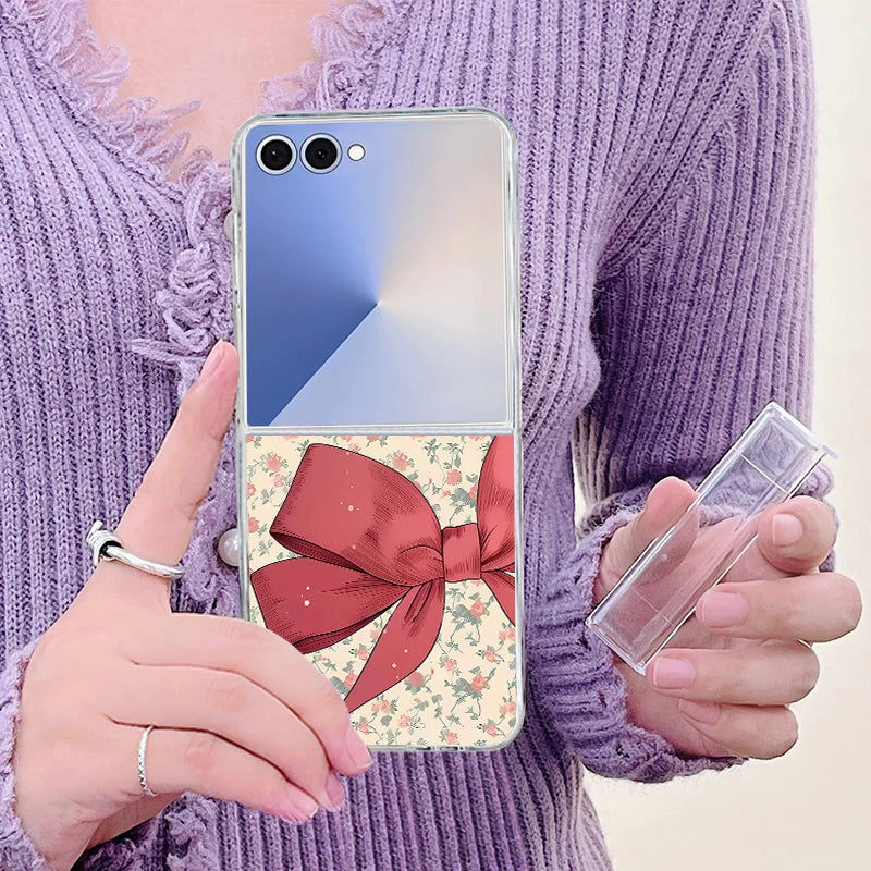 Colorful Bowknot Patterned Phone Case For Samsung Galaxy Z Flip 7 FE 6 5 4 3 5G Folding Hard PC Clear Cover For Samsung Z Flip6