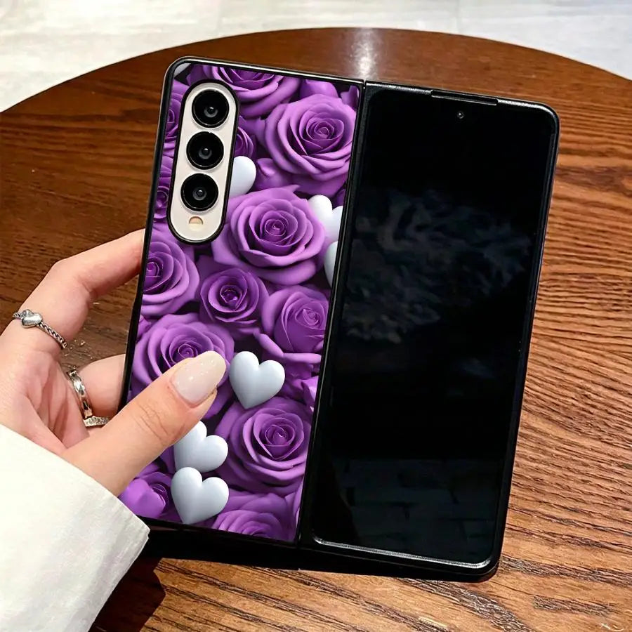 Phone Cover Case for Samsung Galaxy Z Fold 7 6 5 4 3 Z Flip 7 6 5 4 3 Brilliant Purple Roses