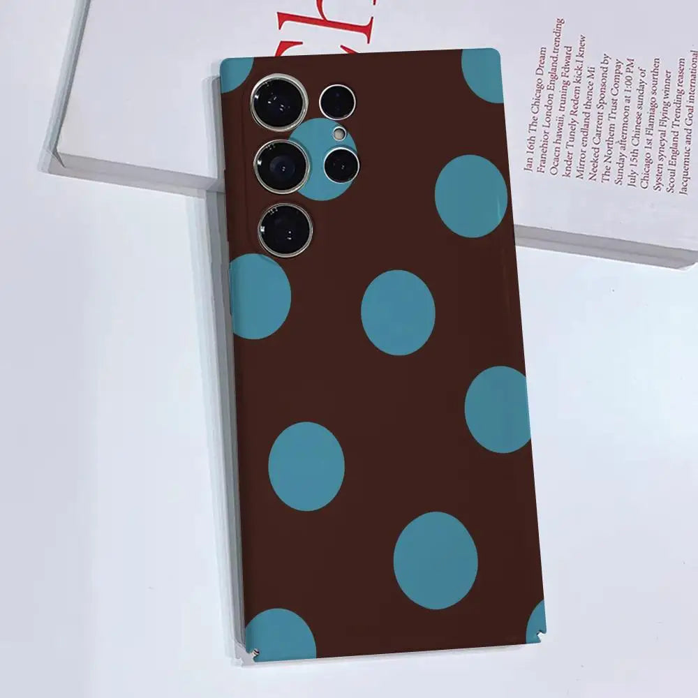 Full Screen Polka Dots Ins Korean Sweet Phone Case For Samsung S25 24 23 ULTRA Plus S22 Glossy HD Hard Cover Film Shell