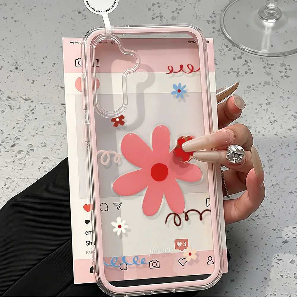 Flower 2 IN 1 Clear Case For Samsung A57 5G Funda Galaxy A56 A37 A36 A35 A55 S26 S25 S23 S22 Ultra S24 Plus A15 A16 A17 A53 A54