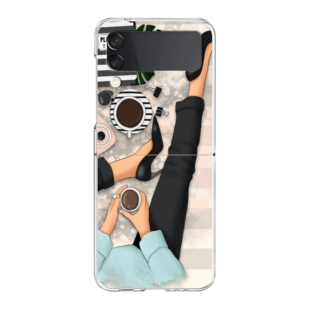 Fashion Girl Pumps Phone Case For Samsung Galaxy Z Flip 7 6 5 4 3 For Samsung Flip7 Flip6 Flip5 Shockproof Hard Folding Cover