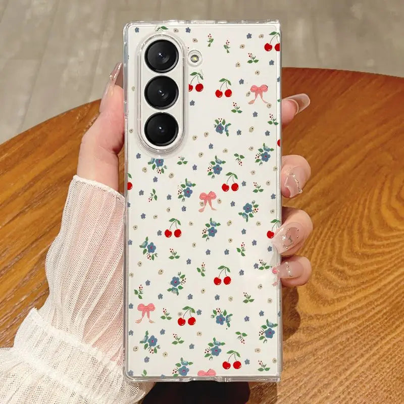 Pink Flower Pattern Phone Case For Samsung Galaxy Z Fold 7 Z Fold 6 5 Z Fold 4 3 2 Z Fold SE W25 Shockproof Protection Cover