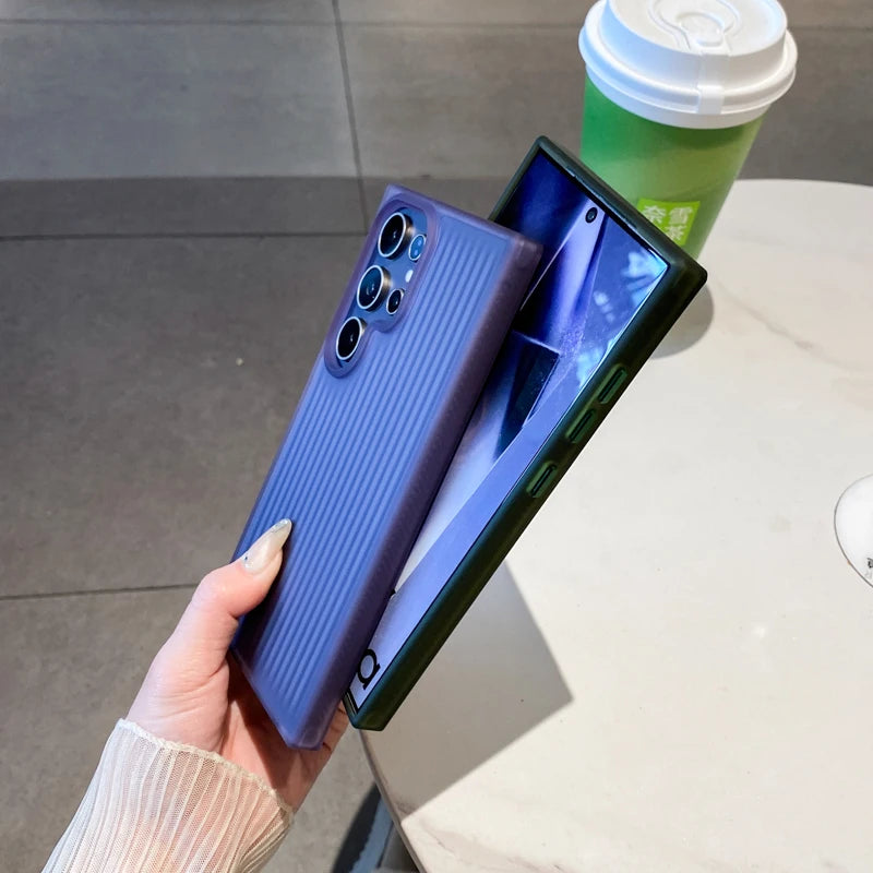 Corrugated Stripes Pattern Matte PC Case For Samsung Galaxy S25 S24 S23 S22 S21 Ultra Plus Translucent Shockproof Hard Cover