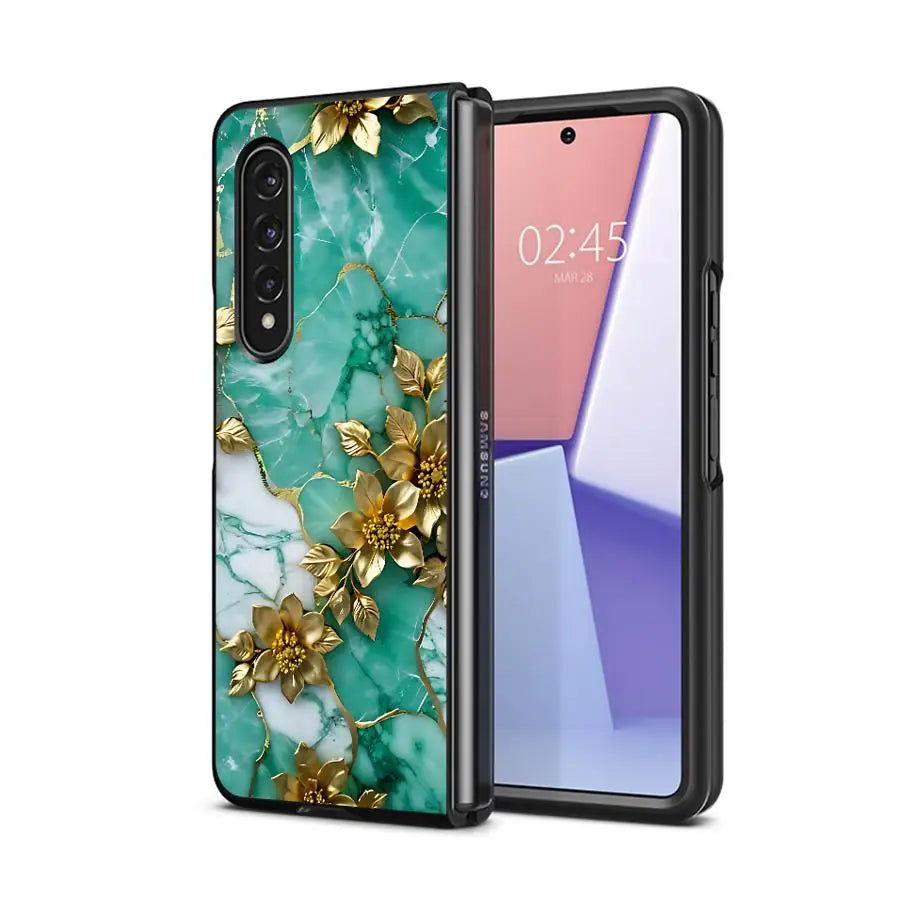 Luxury Flower Marble Phone Cover for Samsung Galaxy ZFold6 Z Fold 4 5G ZFold5 Z Fold4 Fold3 Funda Shockproof Hard PC