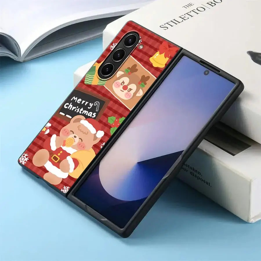 Back Phone Cover Case for Samsung Galaxy ZFold3 ZFold6 ZFold5 Z Fold 7 6 5 4 3 ZFold7 ZFold4 Christmas Cartoon Rabbit