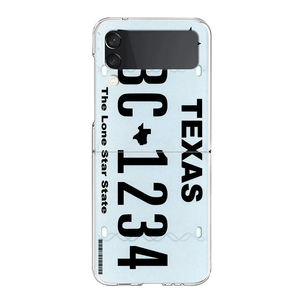 Retro Vintage License Plate Phone Case For Samsung Galaxy Z Flip 7 6 5 4 3 For Samsung Flip7 Flip6 Shockproof Hard Folding Cover