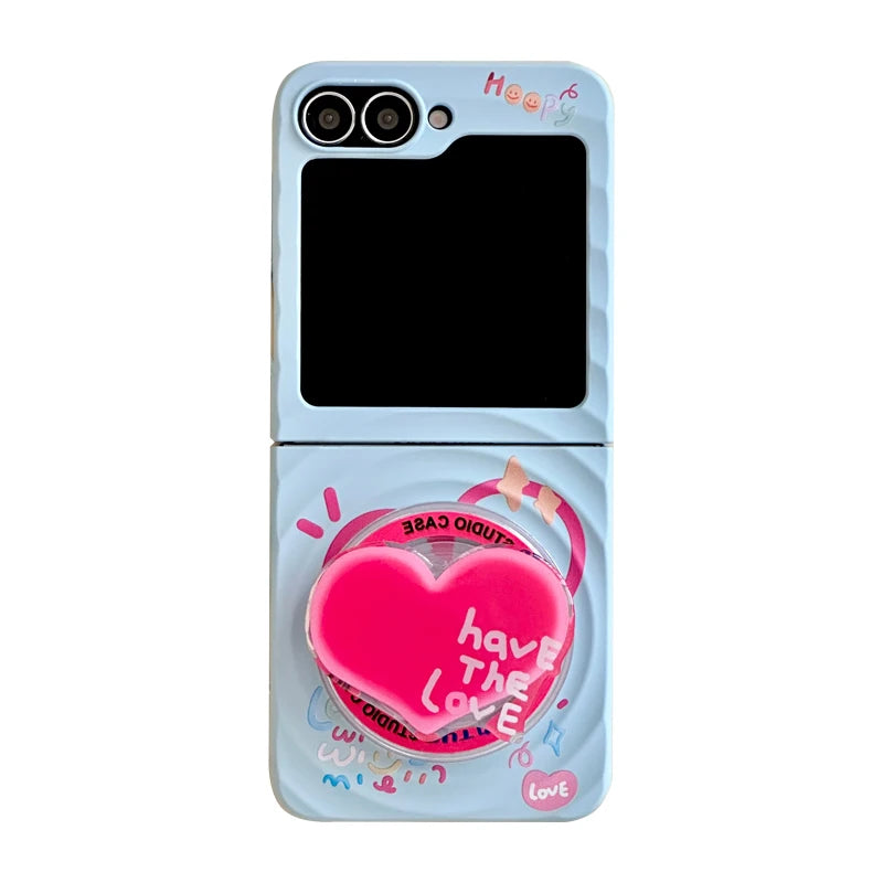 Korean Cute Star Magnetic Stand Holder Phone Case For Samsung Galaxy Z Flip 7 6 5 4 3 Flip5 Flip6 Flip7 Cover Cases with Chain