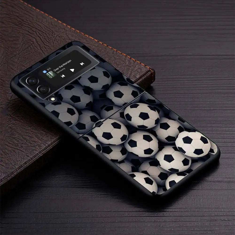 Football Soccer Ball Design Phone Case For Samsung Galaxy Z Flip3 Flip4 Flip5 Flip6 Flip7 For Z Flip 7 6 5 4 3 5G Hard Folding C