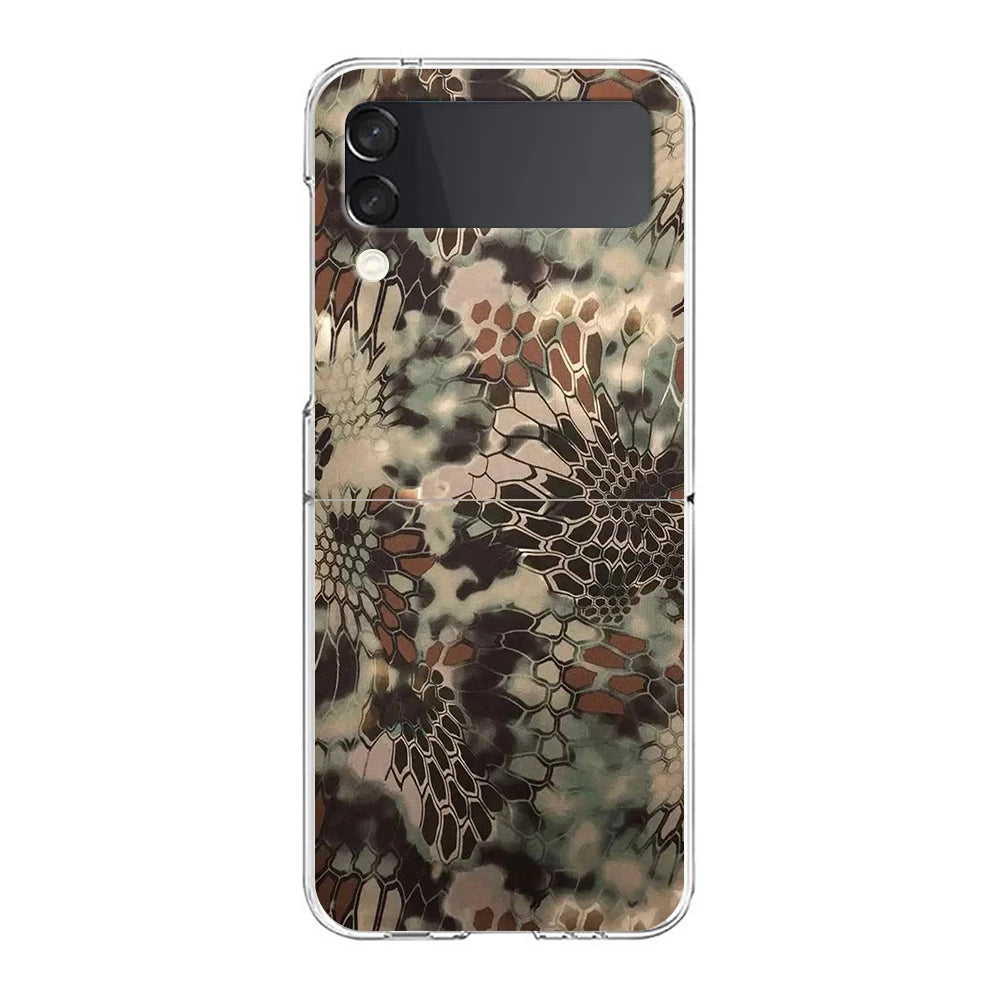 Camouflage Camo Military Phone Cover For Samsung Galaxy Z Flip 7 6 5 4 Case Transparent For Samsung Z Flip 3 Hard PC Foldable