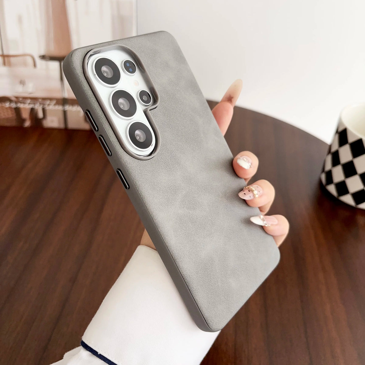 Fashion Lambskin Leather Texture Matte armor Case For Samsung S26 Ultra S25 S24 S23  Plus Lens Shockproof Phone Protect Cover