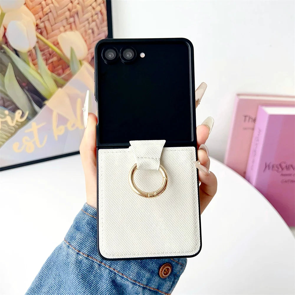 Leather Cowboy Pattern Phone Case for Samsung Galaxy Z Flip 7 6 5 4 3 Flip7 FE ZFlip7 ZFlip6 Hard Back Cover with Ring Bracket