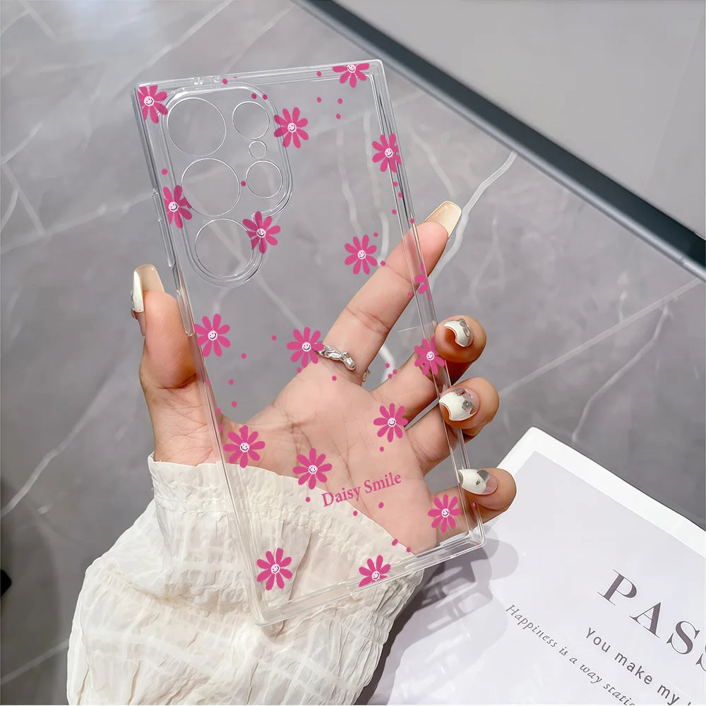 For Samsung Galaxy S26 S25 S24 S23 S22 S21 S20 Note 20 Ultra 9 8 10 S8 S9 S10 Plus Case Daisy Smile Printed Clear Soft TPU Cover