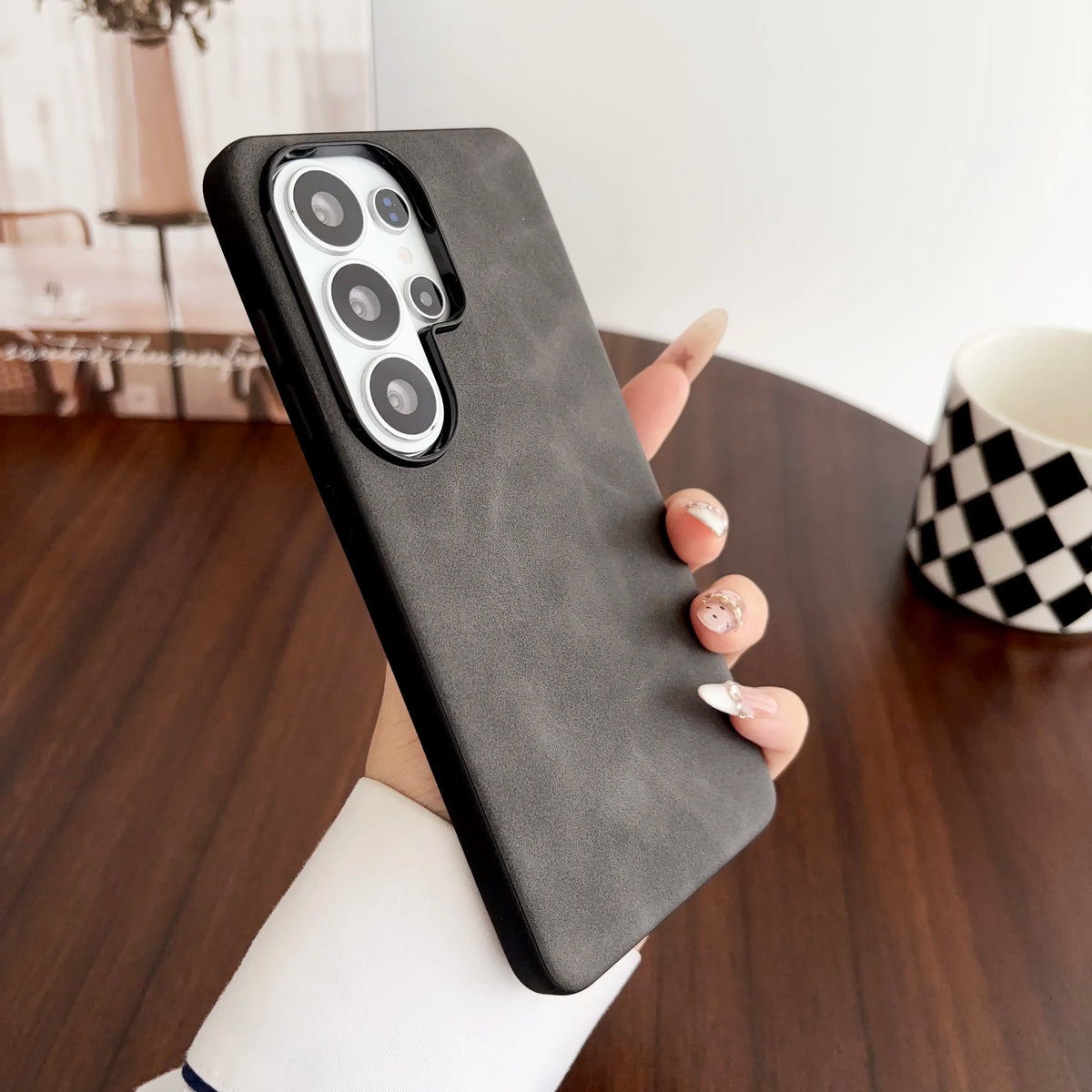 Fashion Lambskin Leather Texture Matte armor Case For Samsung S26 Ultra S25 S24 S23  Plus Lens Shockproof Phone Protect Cover