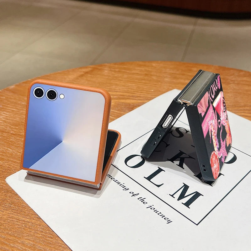 Shell Flower Print Phone Case For Samsung Galaxy Z Flip 7 FE 6 5 4 3 Folding Leather Texture Soft TPU Cover For Samsung Z Flip7