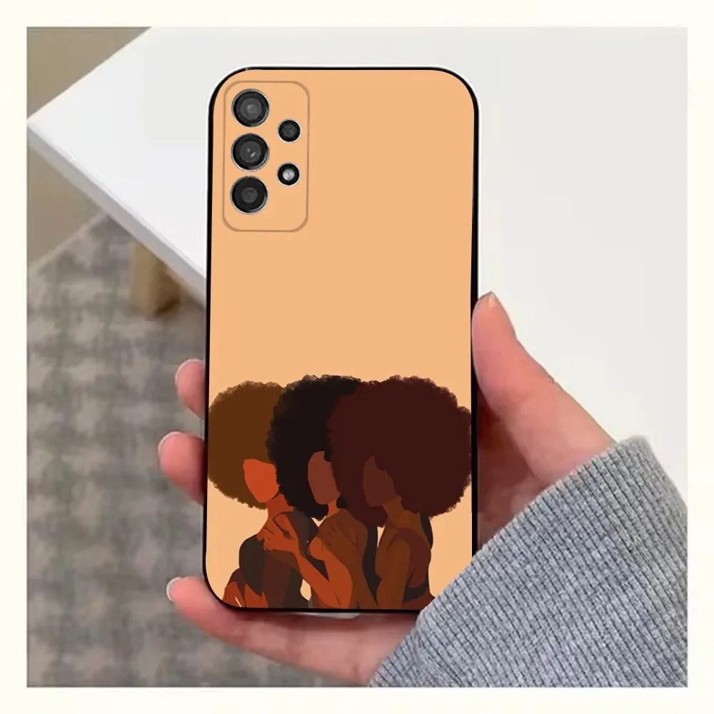 Black Girl A-Afro Phone Case For Samsung S25,S24,S23,S22,S20,S21,S10,Ultra,Plus,Lite,FE,Soft Silicone Black Cover