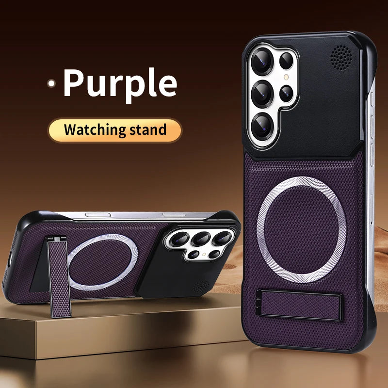 For Magsafe Magnetic Solid Color Leather Not Border Bracket Aromatherapy Phone Case For Samsung S25 Ultra S23 S22 S24 Ultra Plus