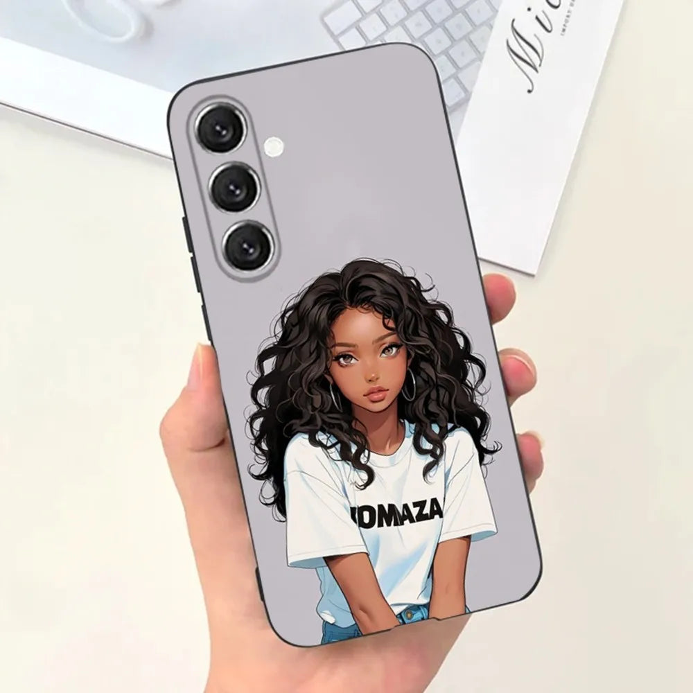 Black Girl Afro  Phone Case For Samsung S25,S24,S21,S22,S23,S30,Ultra,S20,Plus,Fe,Lite,Note,10,9,5G Black Cover