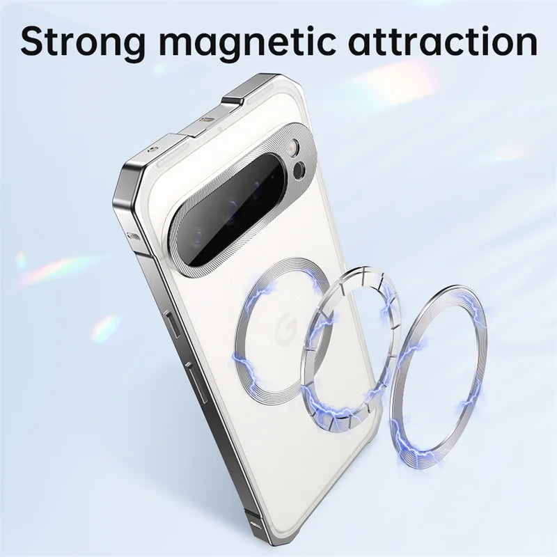 For Google Pixel 8 9 10 Pro 9 Pro XL Metal Frame Protect Bare Magsafe Case Wireless Charging Detachable Shockproof Protect Cover