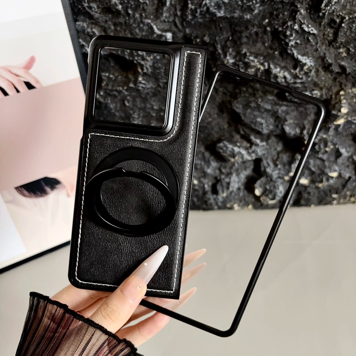 360° Rotating Ring Case For Magsafe Magnetic Wireless Charging Premium PU Leather Cover for MOTOROLA Moto Razr Fold 2026